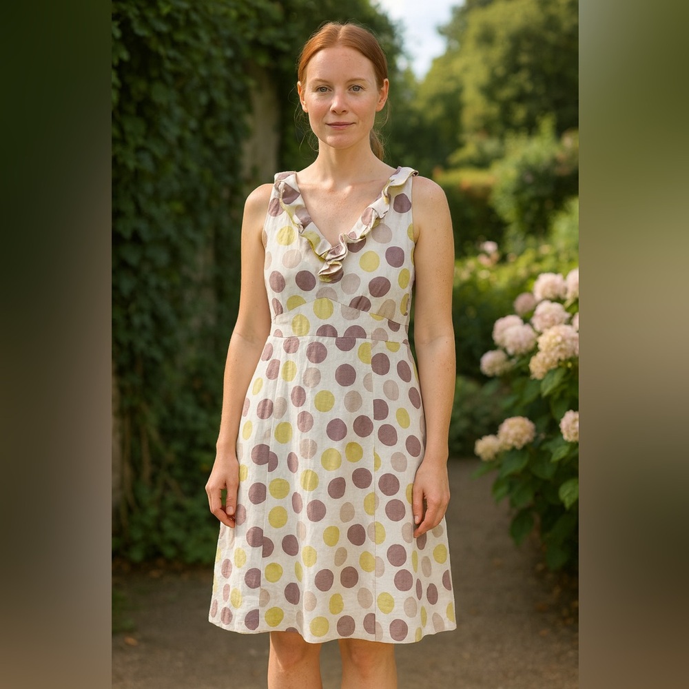 Boden Cream and Brown Polka Dot Midi Dress